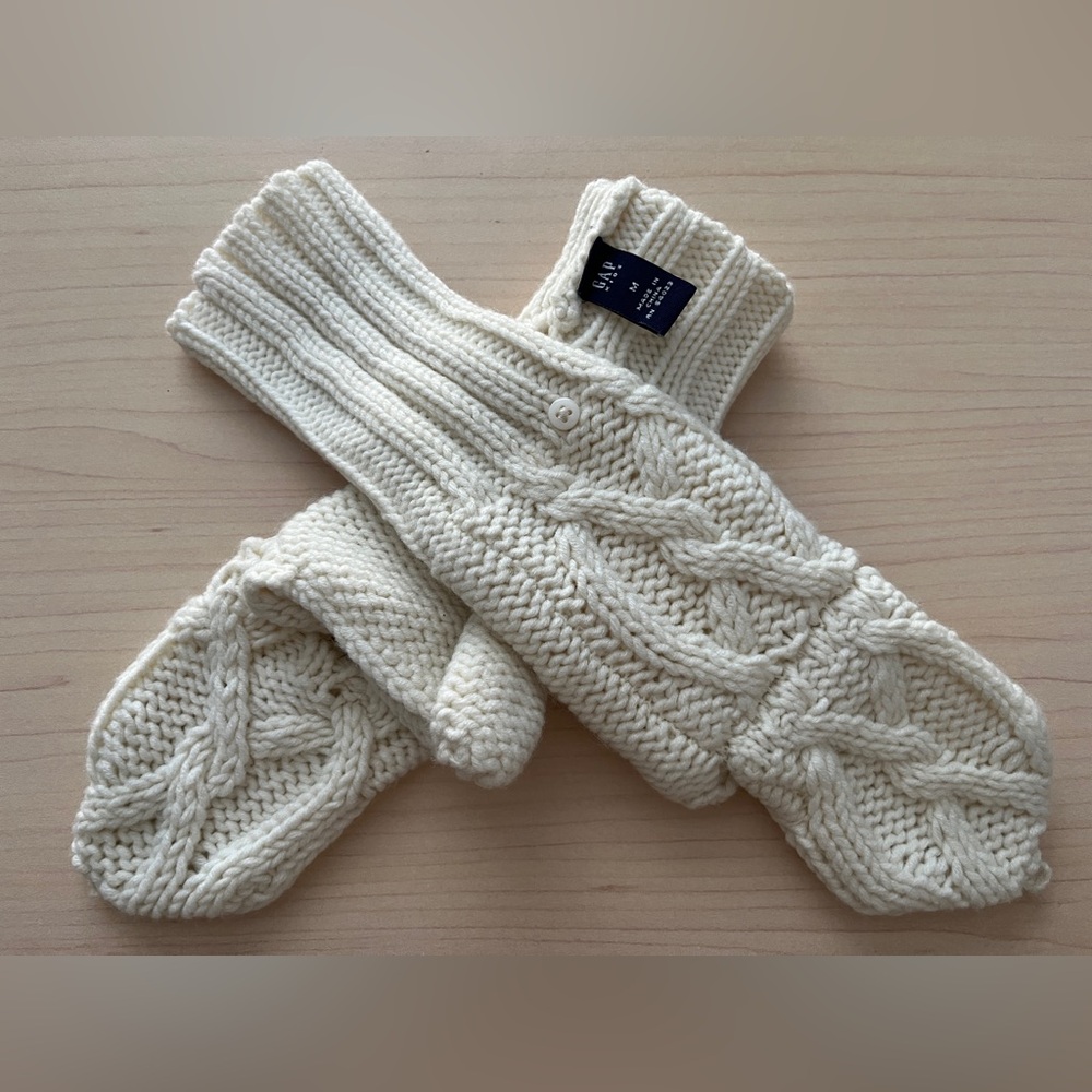 GAP Kids Girls Cream White Cable-Knit Foldover Mittens - Size M